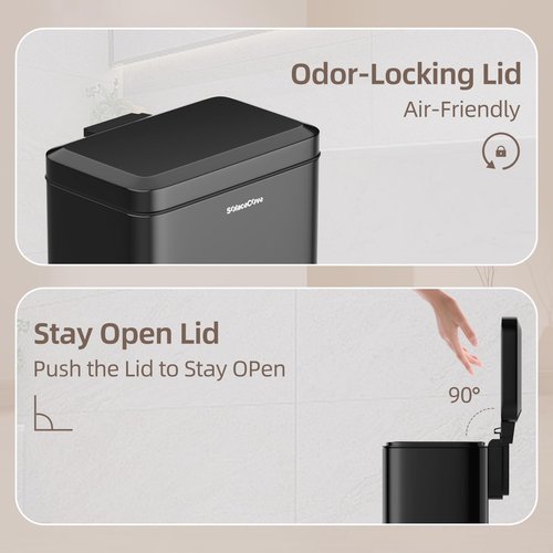 Small Bathroom Trash Can with Lid Soft Close, Stainless Steel Small Garbage Can with Removable Inner Bucket, Step Pedal, Trash Bins for Kitchen, Office, Bedroom, Dorm, Black (6L/1.6Gal)