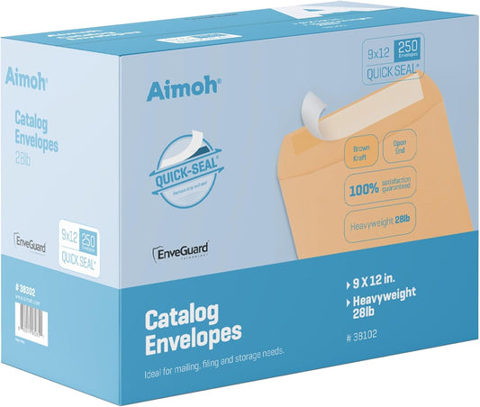Brown Kraft Catalog Mailing Envelopes by 9 X 12 | Self-Seal, 28lb, 250 Count, 9x12 Inch
