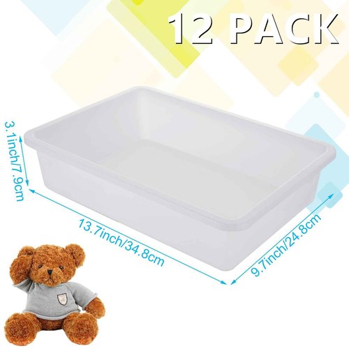RHBLME 12 Pack White Plastic Trays for Kids Arts and Crafts, Flat Storage Tray Organizer Bin Letter Size Paper Trays for Classroom, Stackable Paper Tray for School Office Organization