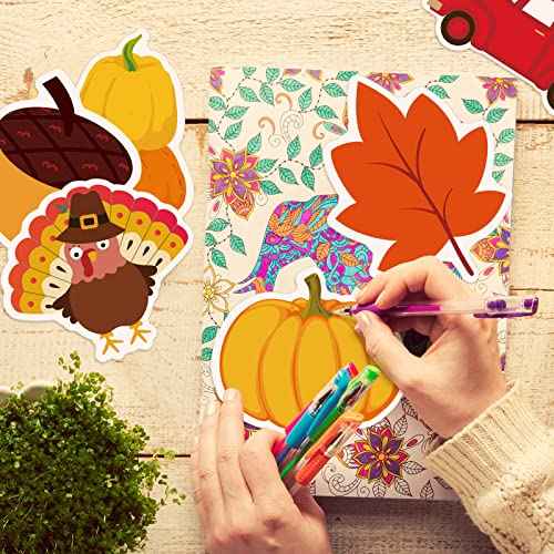 Woanger 72 Pcs Thanksgiving Pumpkin Cutouts Fall Pumpkins Bulletin Board Decoration, Classic Autumn Leaves Acorns Turkey Cutouts for Office Classroom Home Wall Thanksgiving Fall Party Decor