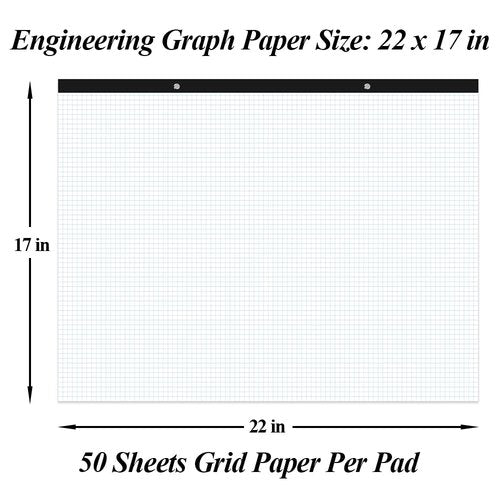 Large Engineering Graph Paper - 22" x 17" Grid Paper, 50 Sheets/100 Pages, 4"x4" Blue Grid Paper Pad Giant Drafting Pad Sketching Graph Paper for Engineer Architect Designer Mathematician Draftsman
