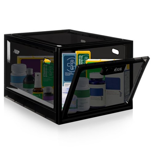 Medicine Lock Box with Code, 12.6L Large Lockable Storage Box for Medication, Snacks, Phone, and Electronics - BPA-Free, Clear Design with Charger Holes for Home, Office, Dorm, and Fridge