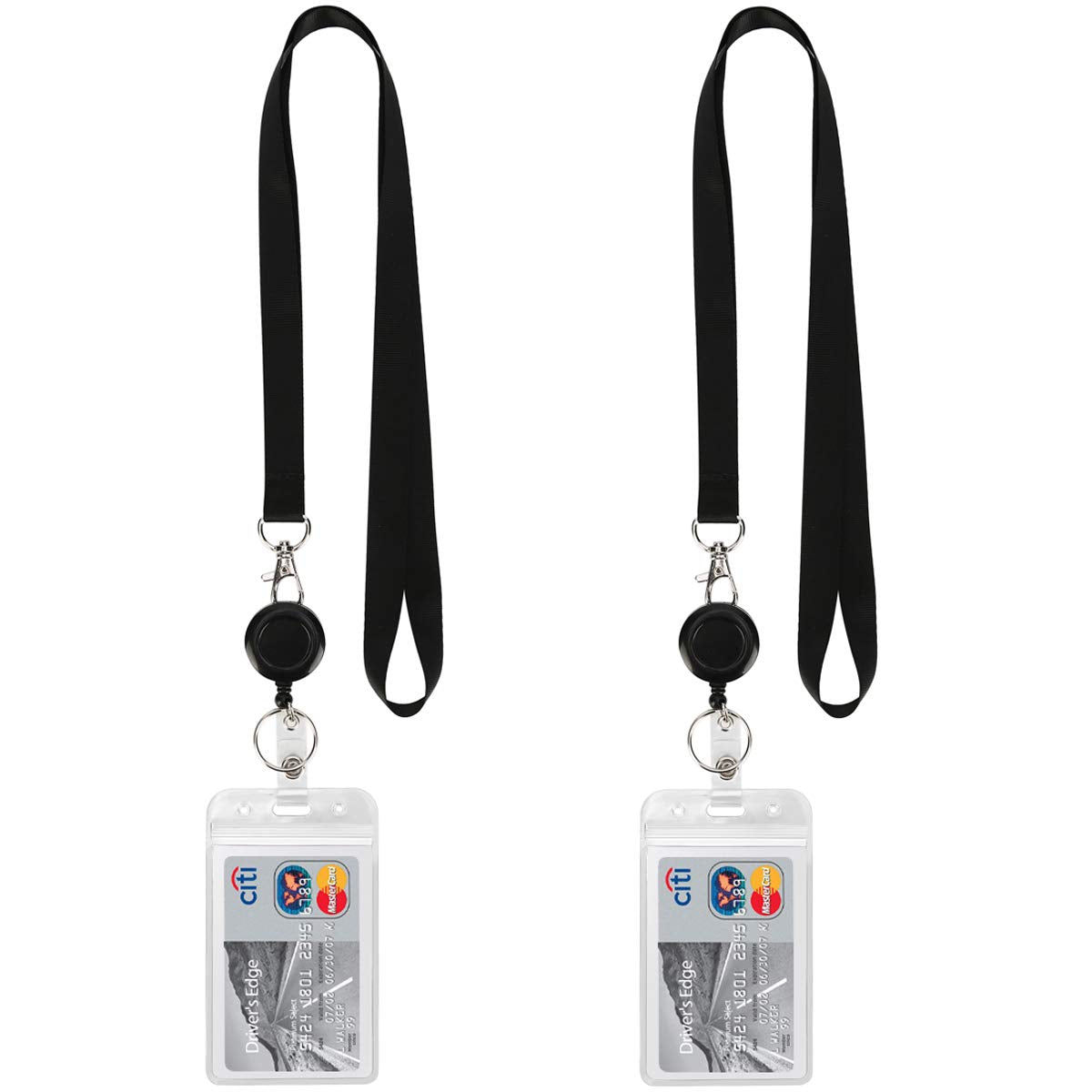 2Pack Black Lanyards,Retractable Badge Reel with Vertical ID Badge Holder