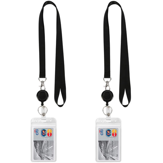 2Pack Black Lanyards,Retractable Badge Reel with Vertical ID Badge Holder