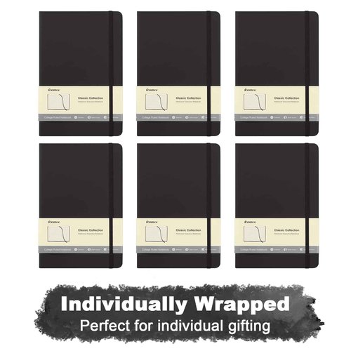 Comix 6 Pack Lined Journal Notebooks for Work, 240 Pages, 5.5"x8.3", Black, Hardcover, A5 Medium College Ruled, Journaling Notebooks for Notes-taking, Fits for Office School Home