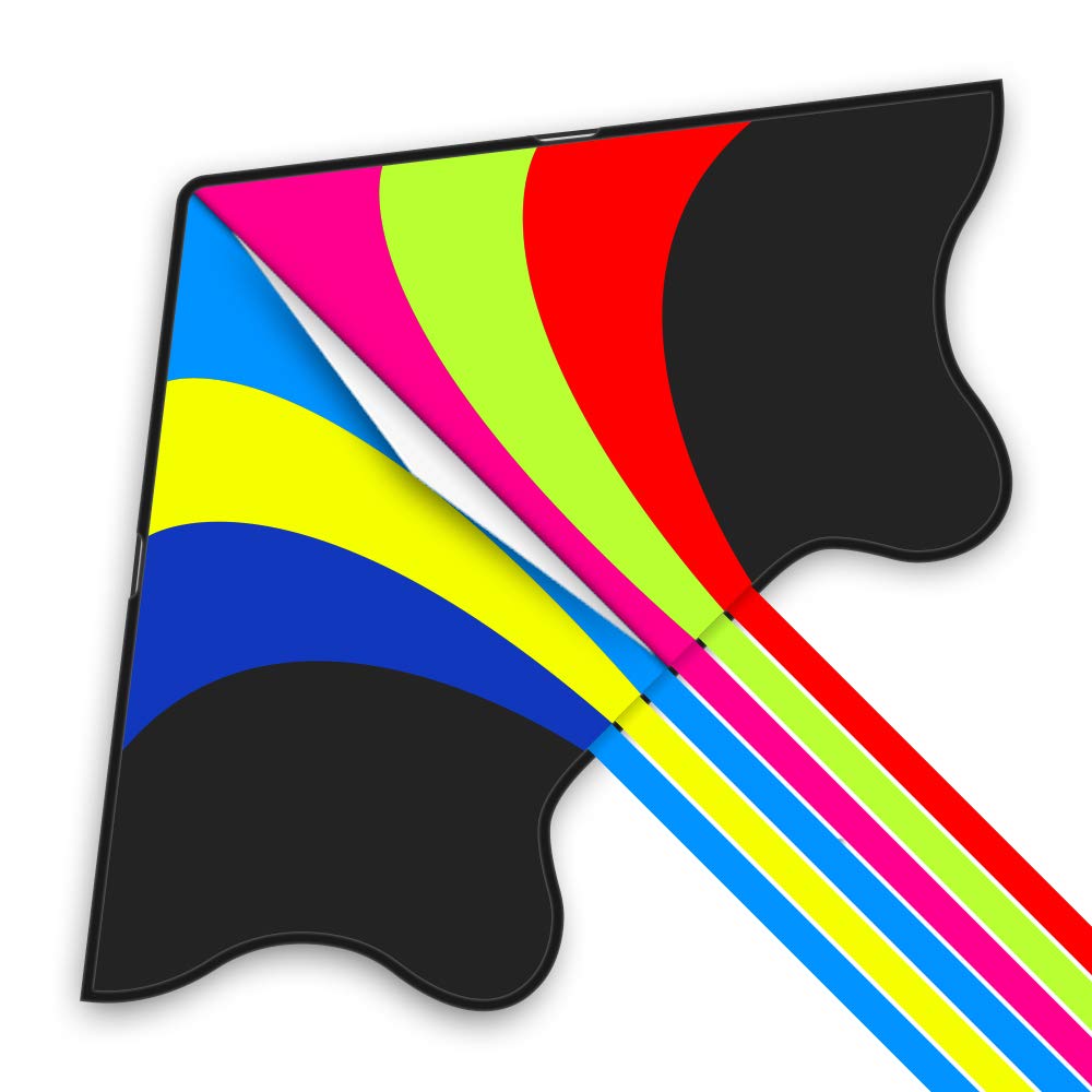 Mint's Colorful Life Rainbow Delta Kite, Polyester; Fiberglass, Large, 5-18 mph Wind Range, Ages 3-80, W/6 Ribbon Tails, Perfect for Travels