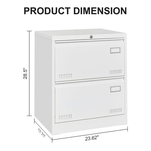Ball & Cast 2 Drawer Lateral File Cabinet with Lock and Card Holder, Multifunctional Metal Filing Cabinets w/Heavy 3 Section Slide Rail & Breathable Holes,for Legal/Letter/A4,White