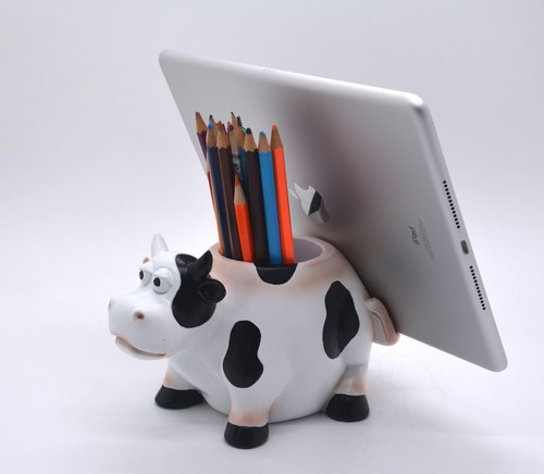 EONXNGAGY Cow Pencil Holder with Phone Stand - Tablet PC Holder for Desk - Office Decor