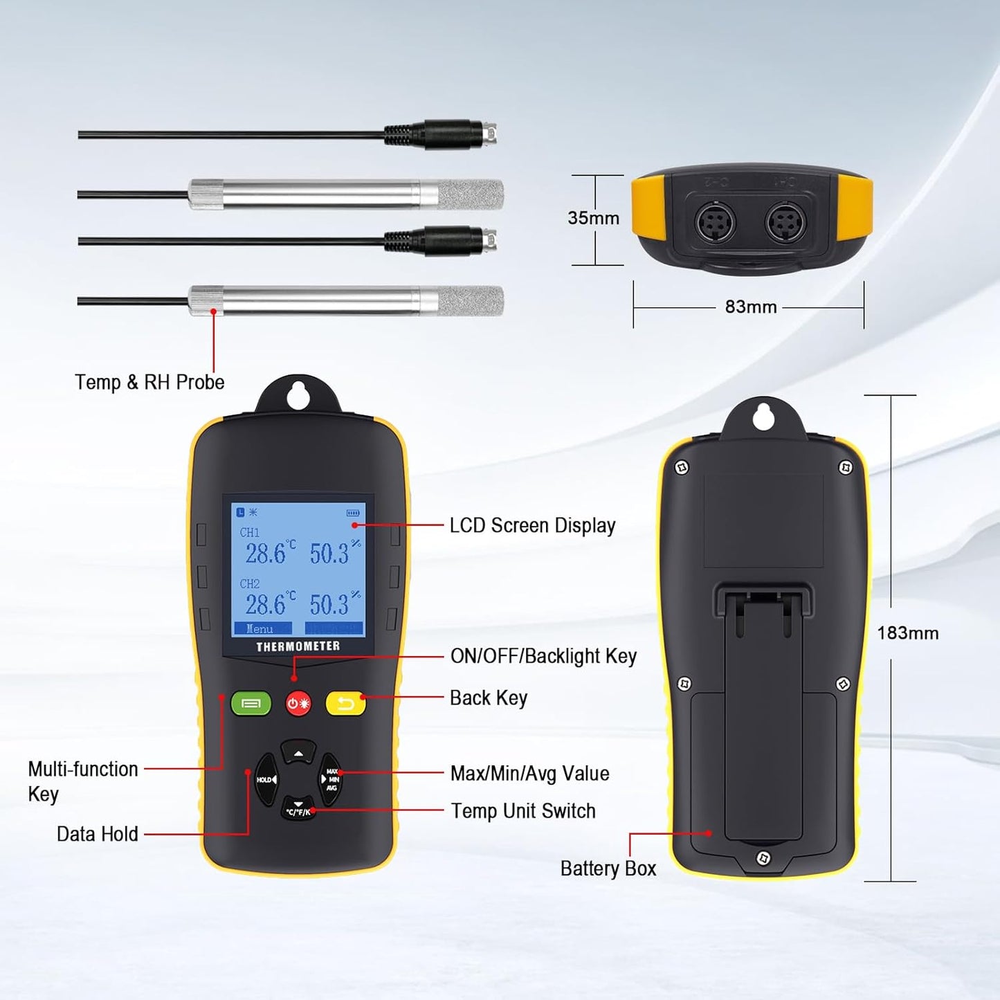 Tzone Temperature & Humidity Data Logger - Dual Channel USB Probe for Accurate Readings | Ideal for Greenhouses & Labs
