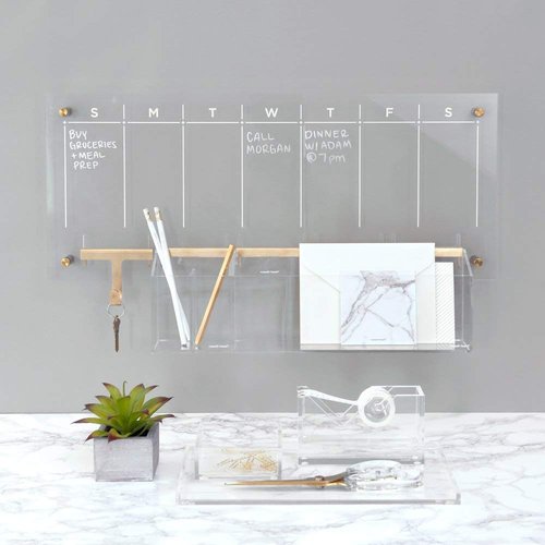 russell+hazel Acrylic Wall Valet, Clear with Gold-Toned Hardware, 12.375” x 3.5” x 5.125”