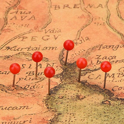 Outus 300 Pcs Map Tacks Push Pins Assorted Red Ball Top - Stainless Steel Pins for Cork Board