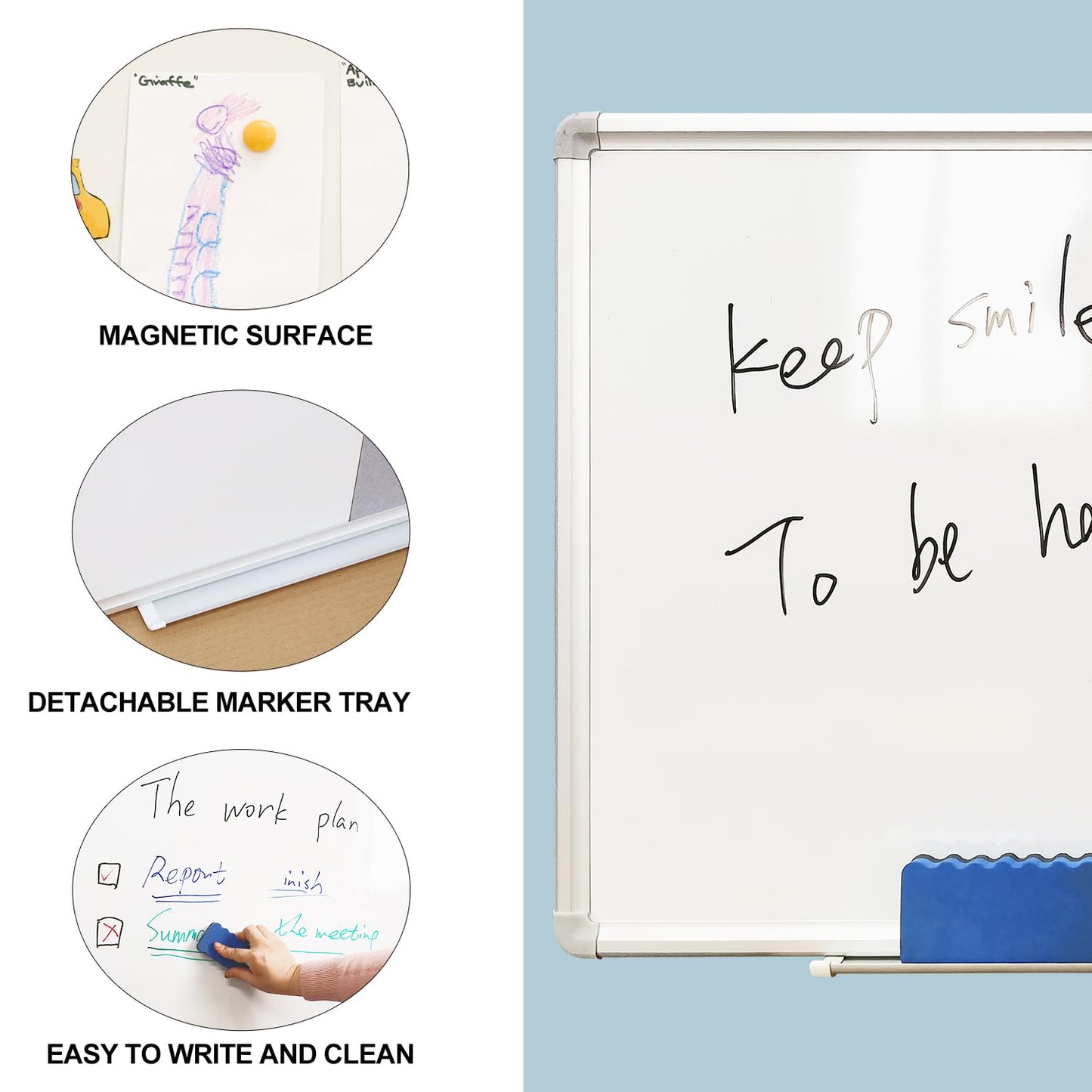 DEVELOP Large Grey Felt Bulletin & Magnetic Dry Erase Combo Board, 72 x 36 Inch Hanging Whiteboard/Grey Felt Bulletin Combination Board with Marker Tray, Pins, Eraser, Markers & Magnets