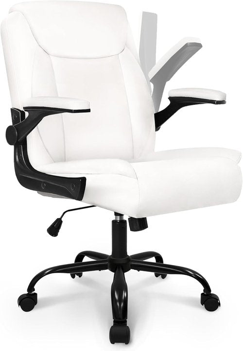 NEO Ergonomic Gaming Chair - Mid-Back Leather with Adjustable Armrests & Swivel Wheels | White