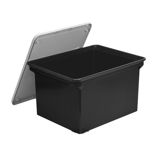 Storage Plastic File Tote Storage Box with Snap-On Lid, Letter/Legal Size, Black/Silver (61528A01C)