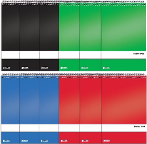 Better Office Products Spiral Steno Pads - 12 Pack, 6 x 9 Inches, 80 Sheets, Assorted Colors