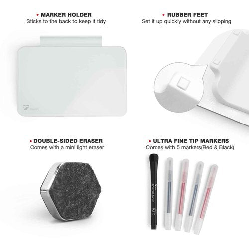 Desktop White Board Glass with Calculator＆ Small Desktop Dry-Erase Pad Glass whiteboard