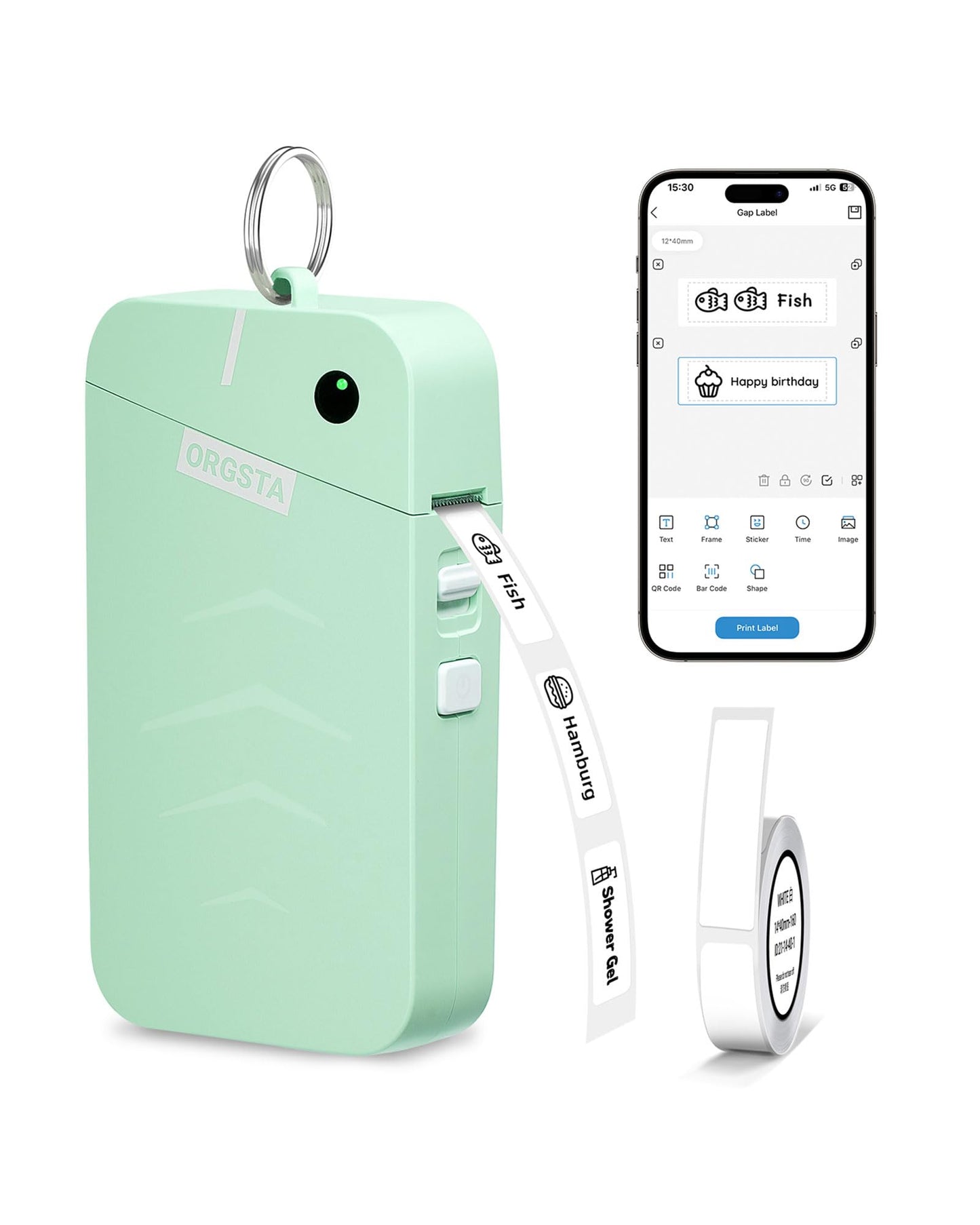 ORGSTA S001 Label Maker Machine with Tape, Portable Bluetooth Label Maker for Home and Office Organization, Thermal Label Printer Mini Sticker Maker with Multiple Templates, Green