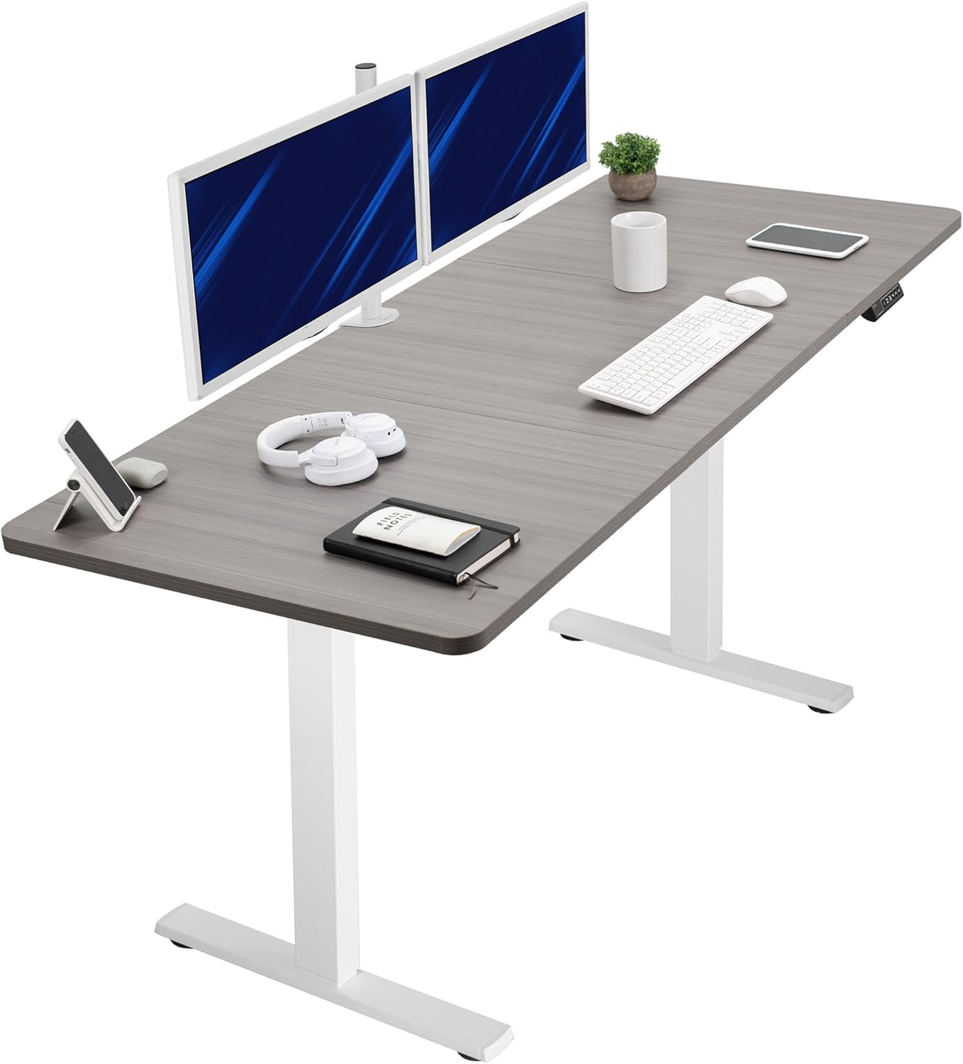 VIVO Electric Standing Desk - Memory Height Adjustment, 71"x30", Dark Gray Top & White Frame, 220 lbs Capacity