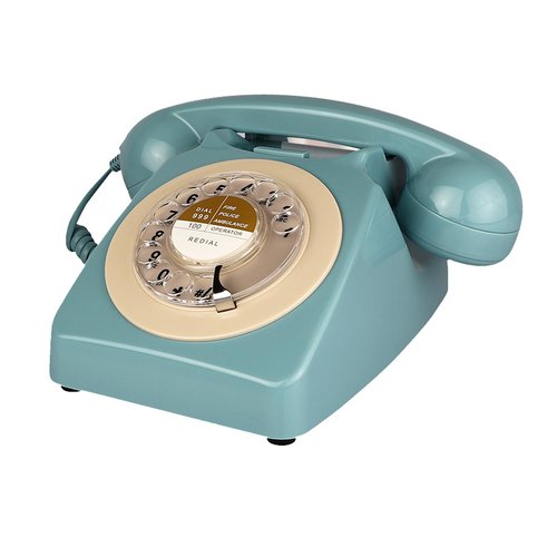Blue Retro Phone, Corded Landline Home Phone, Analog Decorative 1960s' Old Fashion Desk Phone, Classic Rotary Dial Vintage Telephone with Ringer & Redial for Home/Office/Hotel/School
