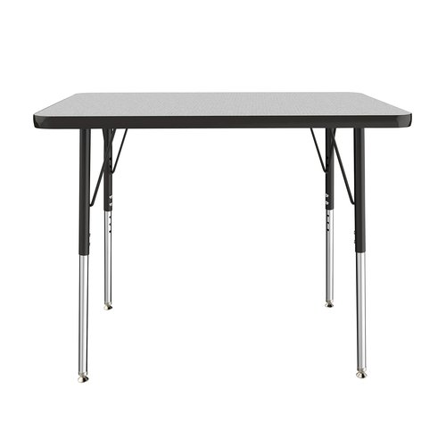 FDP Rectangle Activity School and Office Table (24 x 36 inch), Standard Legs with Swivel Glides, Adjustable Height 19-30 inches; Quick Ship Single Box - Gray Top and Black Edge