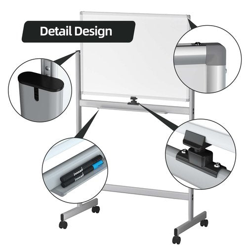 INNOVART Mobile Whiteboard 36" x 24", 360° Reversible Double Sided Magnetic Dry Erase Board with Portable Rolling Stand on Wheels, Easel Standing Board with Aluminum Frame