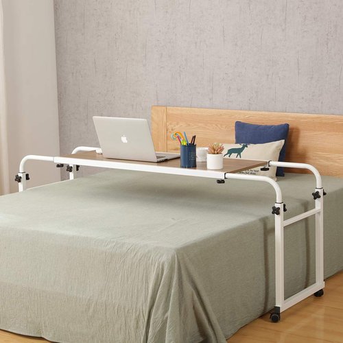 Overbed Desk Laptop Desk Laptop Cart with Wheels Over Bed Desk Adjustable Overbed Table with Wheels King Queen Bed Table Bed Table on Wheels Overbed Laptop Table(Ancient Oak)