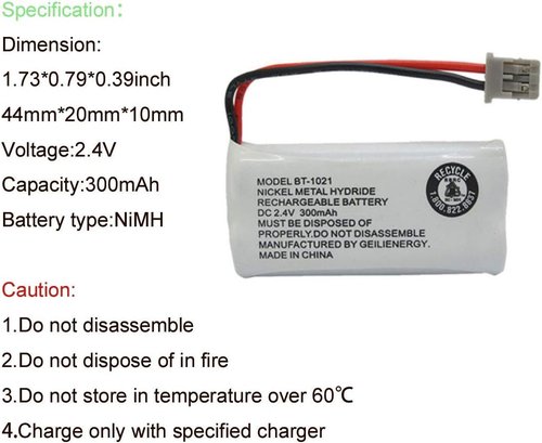 GEILIENERGY Cordless Phone Battery - 2.4V 300mAh Compatible with Uniden Models | 2-Pack