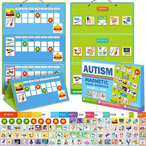 QUOKKA Visual Schedule for Kids With Autism - 145 Reward Chore Chart for Multiple Kids - Behavior Routine Toy for Autistic Children Age 5-7 ADHD Tools - Responsibility Board Autism Learning Material