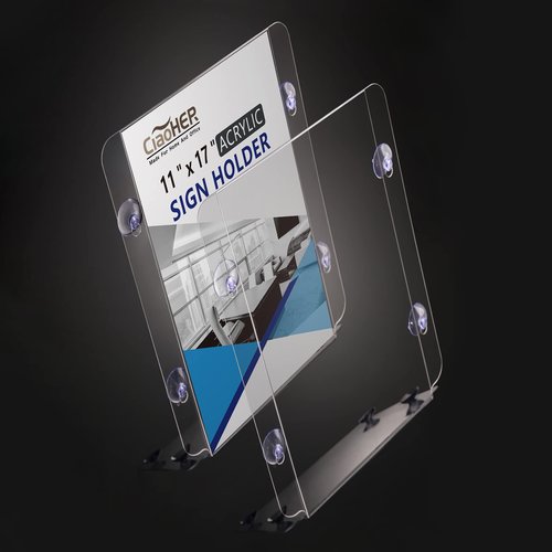 CiaoHER Acrylic Window Sign Holder 11 x 17, Clear Acrylic Frames Glass Window Mount Advertising Signage Sign Holder with 4 Suction Cups for Mall, Office, Home, Restaurant, Vertical （6 Pack）