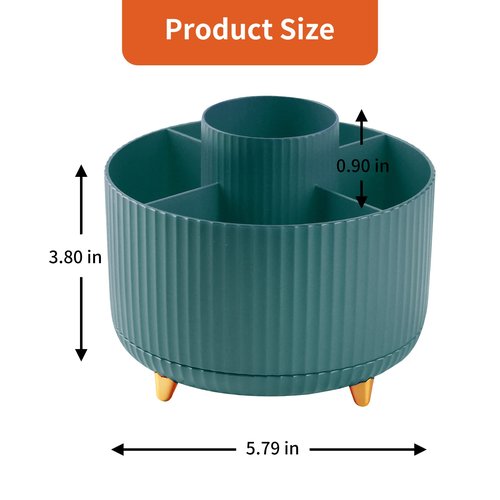 Desk Pencil Pen Holder, 5 Slots 360°Degree Rotating Pen Organizers for Desk, Desktop Storage Stationery Supplies Organizer, Cute Pencil Cup Pot for Office, School, Home, Art Supply, Dark Green