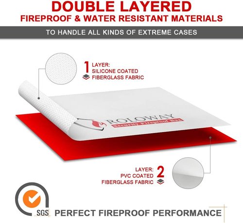 ROLOWAY Fireproof Document & Money Bags - Large Water-Resistant Safe Bag (15 x 12 x 5 in) for Cash, Valuables & Passport