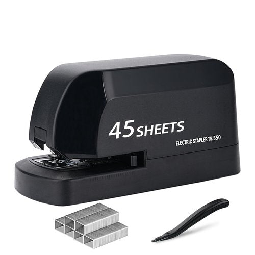 Electric Stapler for Desk, 45 Sheet Capacity Automatic Stapler Desktop, Office Staplers Electric, AC Operated Staplers Heavy Duty Office Use with 1,000 Staples & Staple Remover, Black