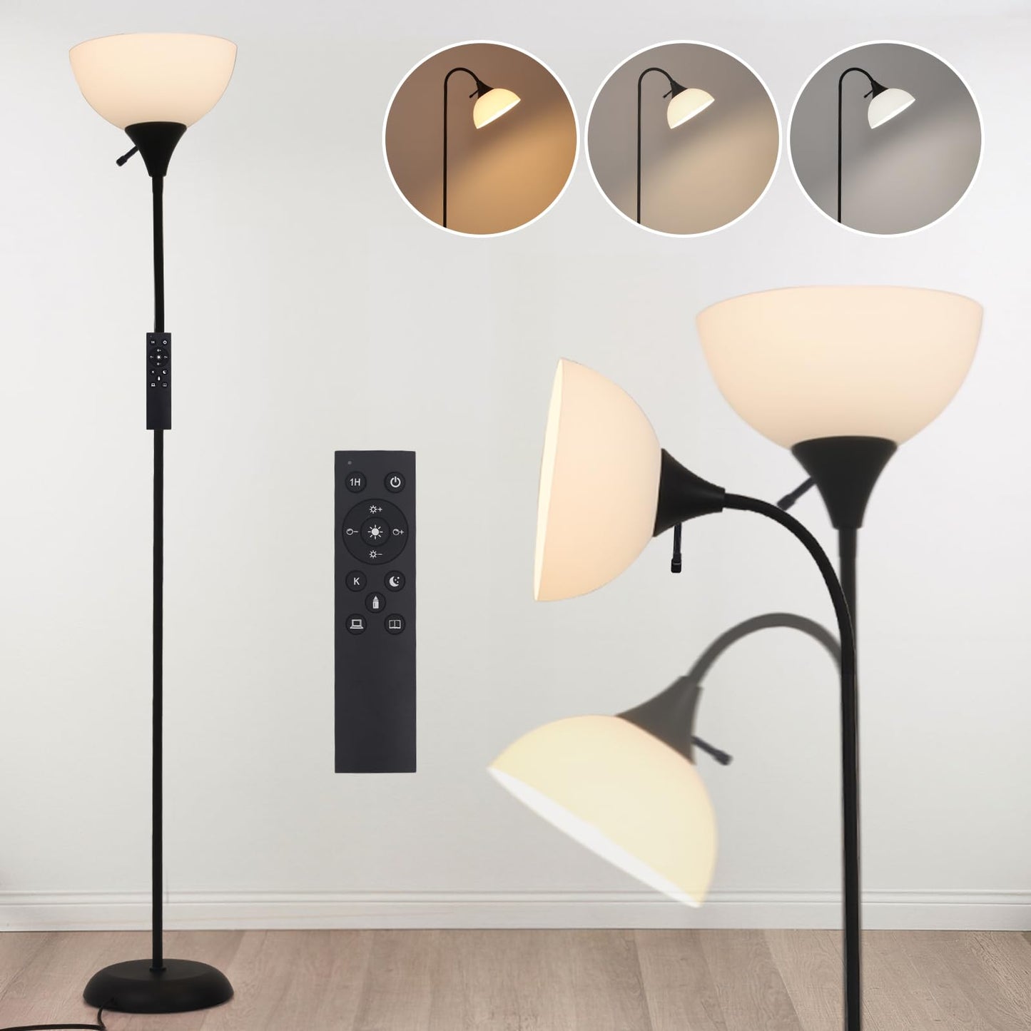 GDRKNP Floor Lamps for Living Room with Remote Control, Stepless Brightness Adjustable and 2700K-6500K Color Temperature, Adjustable Standing Lamp, Tall Standing Lamp for Bedroom Living Room Office