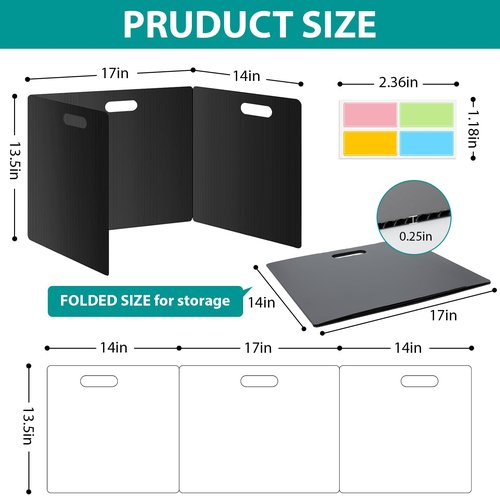 MuseLuxe 24 Pack Privacy Folders for Students - Durable & Waterproof Plastic Study Desk Dividers,Test Dividers for Classroom,Easy to Clean Privacy Shields & Boards - Includes Extra 48 Labels