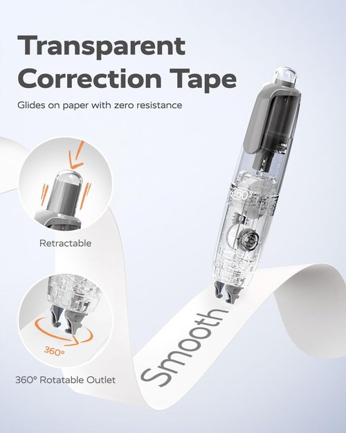 Four Candies Correction Tape - Refillable Retractable White Tape with 3 Extra Refills | Cute Aesthetic Design
