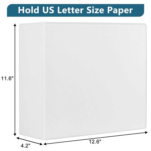 CIXILDTS 4-Inch 3 Ring Binder, Standard 4" Slant-D Ring Binder Fit Letter Size Paper, Presentation View Binders, White, 6-Pack