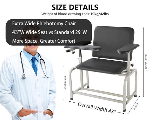 Helsevesen XL Blood Drawing Chair - Wide Bariatric Phlebotomy Chair with Padded Seat & Adjustable Armrest