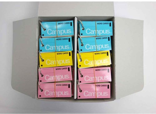 Kokuyo Campus Flash Cards with Binder Rings, Word Cards, Anki Cards, Mini Notecards, Medium Size 0.12''x 2.68'', 30 Packs in Blue, Pink and Yellow, Japan Import (TAN-101TSUME)