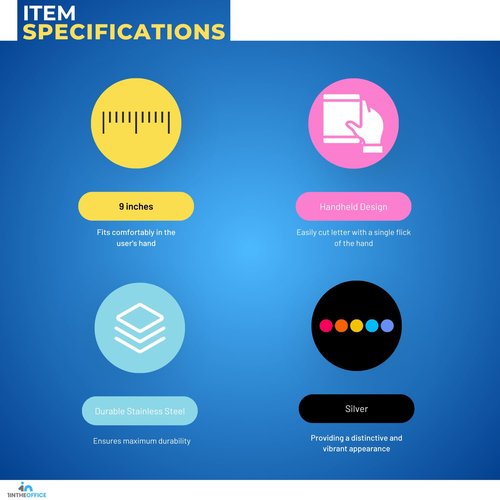 1InTheOffice Letter Opener, Stainless Steel Envelope Opener, Stainless Steel Hand Envelope Slitter (4 Pack)