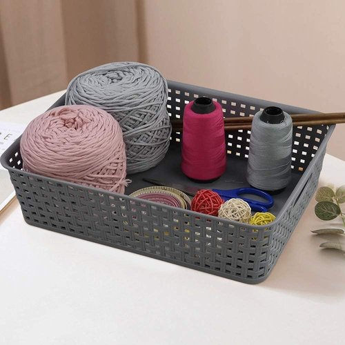 Readsky Gray Plastic Paper Storage Basket Tray, Office File Baskets, Pack of 5