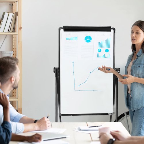 SCZS White Board Easel Office Portable Dry Erase Boards with Stand, Flipchart Easel Height Adjustable 36x24 inches, Perfect for Classroom, Preschool, Homeschool, Restaurant and Presentation (B-Metal)