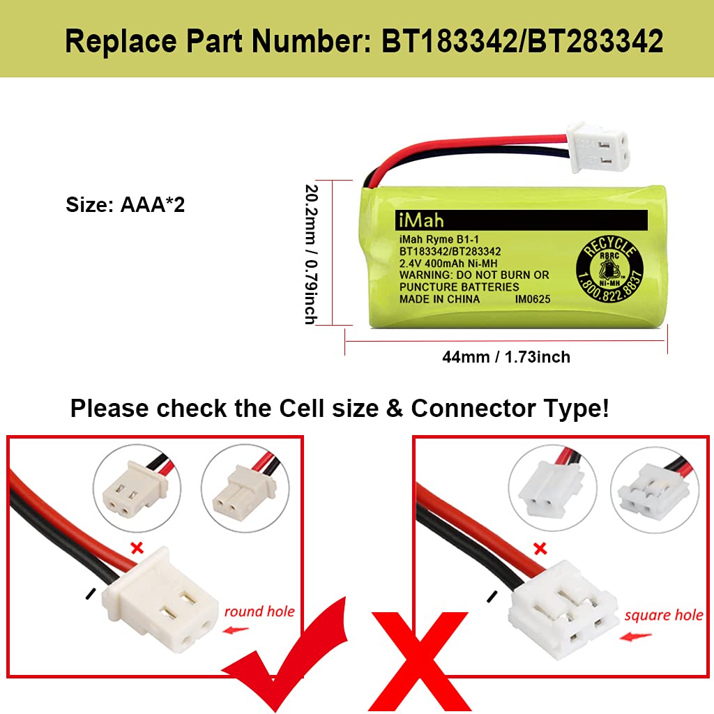 iMah BT183342/BT283342 BT166342/BT266342 BT162342/BT262342 Cordless Phone Battery Compatible for VTech CS6114 CS6419 CS6719 CS6719-2 AT&T EL52300 CL80112, 4-Pack
