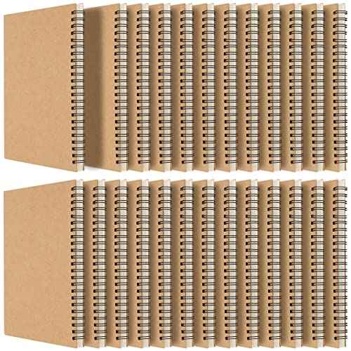 HOZEON 25 Pack A5 Unlined Spiral Notebook, 8.3 x 6 Inches Blank Sketch Books, Journal Notebooks with Kraft Cover, 100gsm Notepads Bulk for Office, School, Travel, 60 Sheets / 120 Pages, Brown