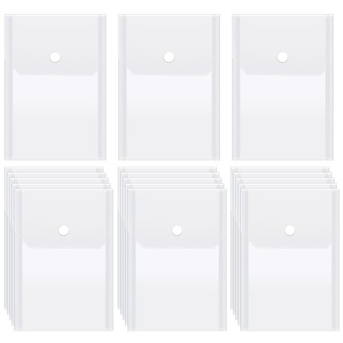 60Pcs Plastic Envelopes with Snap Closure, Waterproof Clear Envelope Pouch 6.7 x 4.7inch Envelope File Folder Reusable Stamp and Die Storage Pockets for Home Office