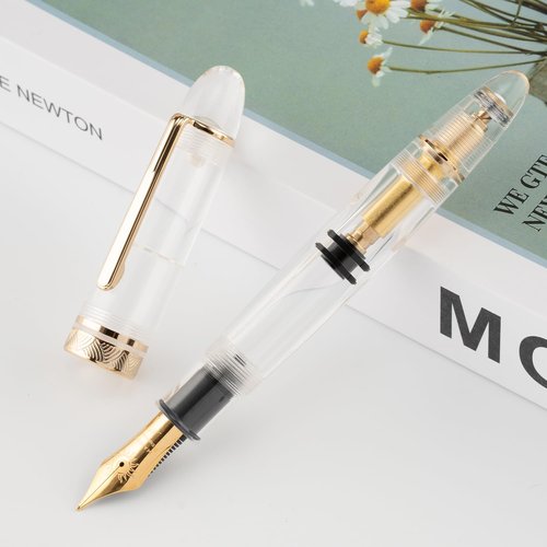 erofa Majohn P140 Fountain Pen O.8 Medium Nib, Piston Fill Large Capacity Transparent Acrylic Writing Gift Pen with Box