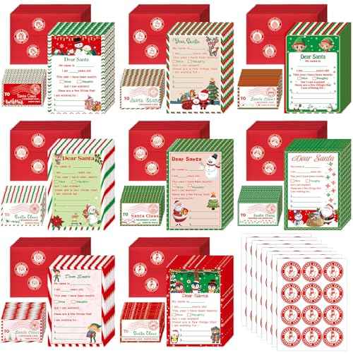 Sinload 384 Pcs Official Letter to Santa Kit Includes 96 Set Christmas Cards 5"x 7" with Envelopes Stickers Stamps Letter to Santa for Christmas Wish List Christmas List