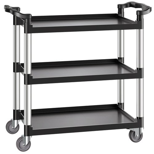 VEVOR Utility Cart, 500 lbs Load Capacity, 3-Tier Utility Plastic Cart with 360° Swivel Wheels (2 with Brakes), 31.1 x 19.3-inch Food Service Cart for Warehouse, Office, Home, Restaurant, Kitchen
