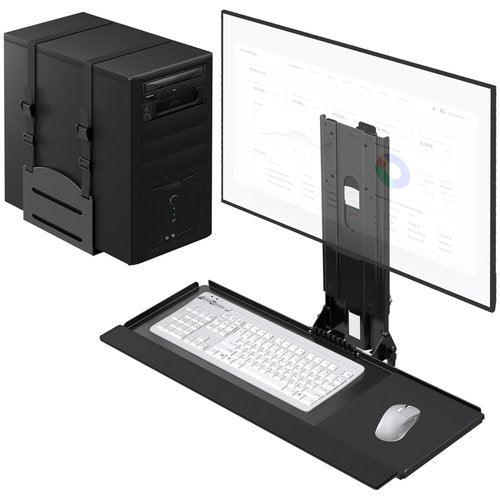 Monitor and Keyboard Wall Mount with CPU Holder for 32" Monitors (55 lbs Max), Keyboard Tray (4.4 lbs Load) & CPU Holder (22 lbs Capacity) - Height Adjustable, with Mouse Pad, VESA75/100