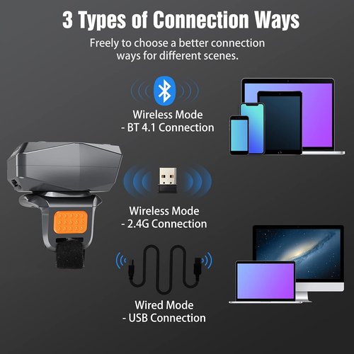 Eyoyo 2D Bluetooth Ring Barcode Scanner - Wearable Wireless Finger Scanner for iPhone & Android