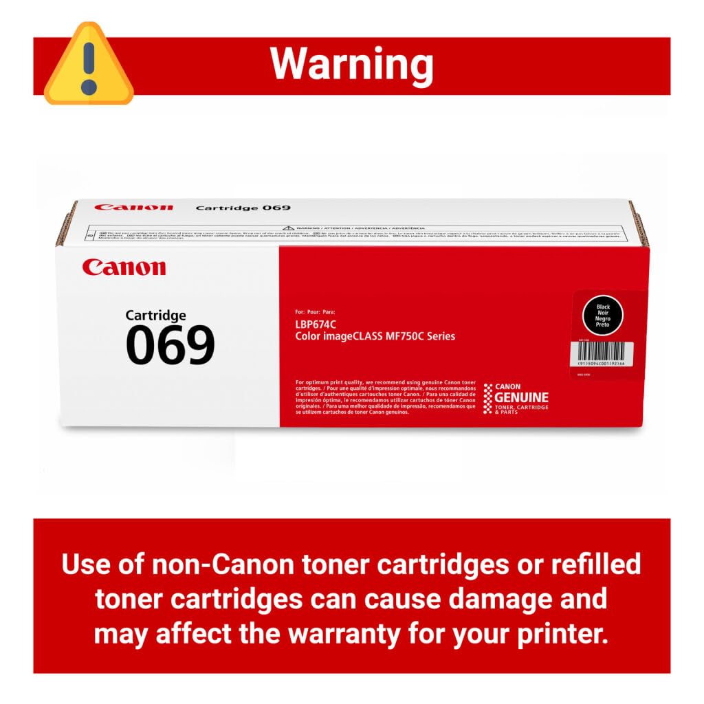 Canon 069 Toner Cartridge Set – 4 Pack (Black, Cyan, Magenta, Yellow) | Compatible Color imageCLASS MF753Cdw, MF653Cdw, LBP674Cdw, LBP633Cdw | Standard Yield Toner Replacement Set